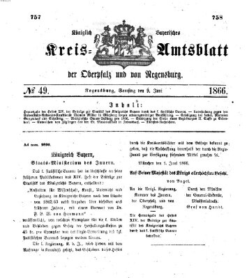 Königlich-bayerisches Kreis-Amtsblatt der Oberpfalz und von Regensburg (Königlich bayerisches Intelligenzblatt für die Oberpfalz und von Regensburg) Samstag 9. Juni 1866