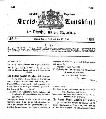 Königlich-bayerisches Kreis-Amtsblatt der Oberpfalz und von Regensburg (Königlich bayerisches Intelligenzblatt für die Oberpfalz und von Regensburg) Mittwoch 13. Juni 1866