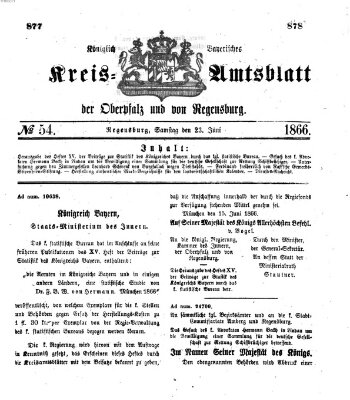 Königlich-bayerisches Kreis-Amtsblatt der Oberpfalz und von Regensburg (Königlich bayerisches Intelligenzblatt für die Oberpfalz und von Regensburg) Samstag 23. Juni 1866