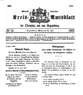 Königlich-bayerisches Kreis-Amtsblatt der Oberpfalz und von Regensburg (Königlich bayerisches Intelligenzblatt für die Oberpfalz und von Regensburg) Montag 25. Juni 1866