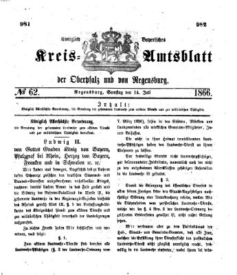 Königlich-bayerisches Kreis-Amtsblatt der Oberpfalz und von Regensburg (Königlich bayerisches Intelligenzblatt für die Oberpfalz und von Regensburg) Samstag 14. Juli 1866