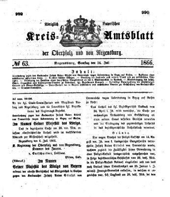 Königlich-bayerisches Kreis-Amtsblatt der Oberpfalz und von Regensburg (Königlich bayerisches Intelligenzblatt für die Oberpfalz und von Regensburg) Samstag 14. Juli 1866