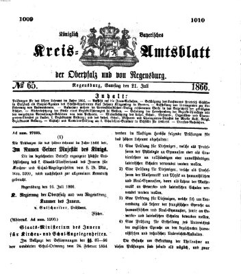 Königlich-bayerisches Kreis-Amtsblatt der Oberpfalz und von Regensburg (Königlich bayerisches Intelligenzblatt für die Oberpfalz und von Regensburg) Samstag 21. Juli 1866