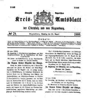 Königlich-bayerisches Kreis-Amtsblatt der Oberpfalz und von Regensburg (Königlich bayerisches Intelligenzblatt für die Oberpfalz und von Regensburg) Samstag 25. August 1866