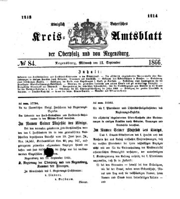 Königlich-bayerisches Kreis-Amtsblatt der Oberpfalz und von Regensburg (Königlich bayerisches Intelligenzblatt für die Oberpfalz und von Regensburg) Mittwoch 12. September 1866