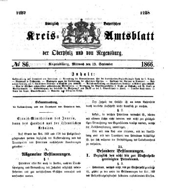 Königlich-bayerisches Kreis-Amtsblatt der Oberpfalz und von Regensburg (Königlich bayerisches Intelligenzblatt für die Oberpfalz und von Regensburg) Mittwoch 19. September 1866