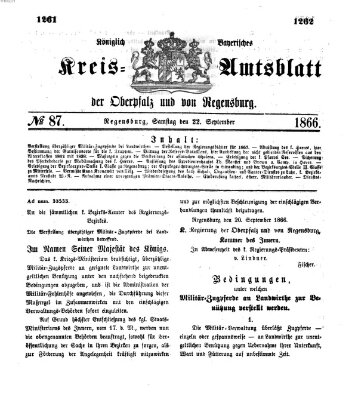 Königlich-bayerisches Kreis-Amtsblatt der Oberpfalz und von Regensburg (Königlich bayerisches Intelligenzblatt für die Oberpfalz und von Regensburg) Samstag 22. September 1866