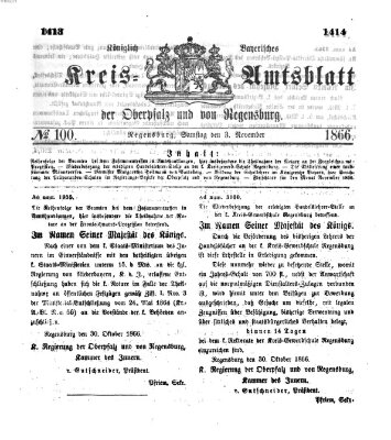 Königlich-bayerisches Kreis-Amtsblatt der Oberpfalz und von Regensburg (Königlich bayerisches Intelligenzblatt für die Oberpfalz und von Regensburg) Samstag 3. November 1866