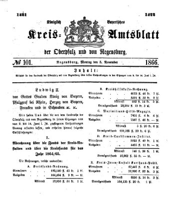 Königlich-bayerisches Kreis-Amtsblatt der Oberpfalz und von Regensburg (Königlich bayerisches Intelligenzblatt für die Oberpfalz und von Regensburg) Montag 5. November 1866