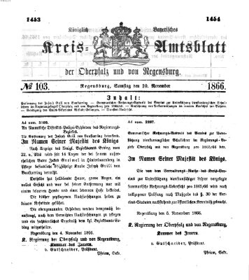 Königlich-bayerisches Kreis-Amtsblatt der Oberpfalz und von Regensburg (Königlich bayerisches Intelligenzblatt für die Oberpfalz und von Regensburg) Samstag 10. November 1866