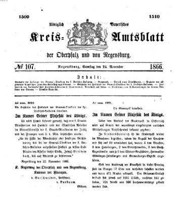 Königlich-bayerisches Kreis-Amtsblatt der Oberpfalz und von Regensburg (Königlich bayerisches Intelligenzblatt für die Oberpfalz und von Regensburg) Samstag 24. November 1866