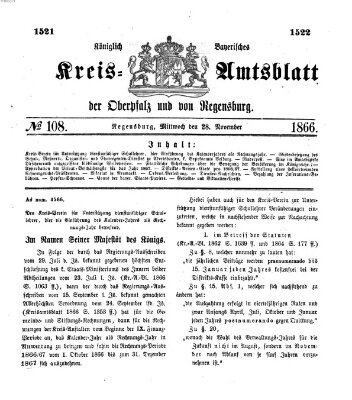 Königlich-bayerisches Kreis-Amtsblatt der Oberpfalz und von Regensburg (Königlich bayerisches Intelligenzblatt für die Oberpfalz und von Regensburg) Mittwoch 28. November 1866