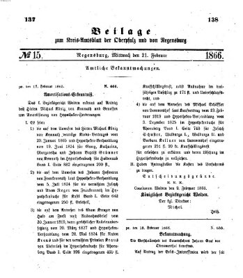 Königlich-bayerisches Kreis-Amtsblatt der Oberpfalz und von Regensburg (Königlich bayerisches Intelligenzblatt für die Oberpfalz und von Regensburg) Mittwoch 21. Februar 1866