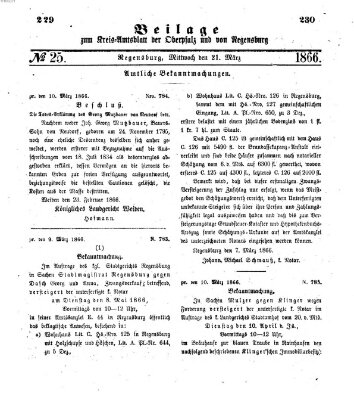 Königlich-bayerisches Kreis-Amtsblatt der Oberpfalz und von Regensburg (Königlich bayerisches Intelligenzblatt für die Oberpfalz und von Regensburg) Mittwoch 21. März 1866