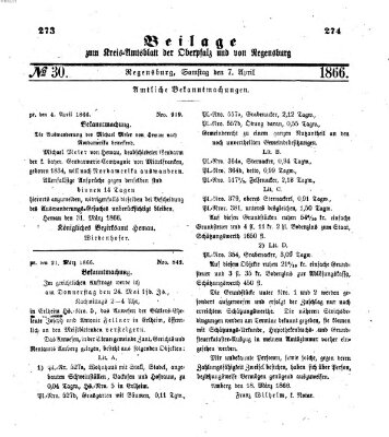 Königlich-bayerisches Kreis-Amtsblatt der Oberpfalz und von Regensburg (Königlich bayerisches Intelligenzblatt für die Oberpfalz und von Regensburg) Samstag 7. April 1866