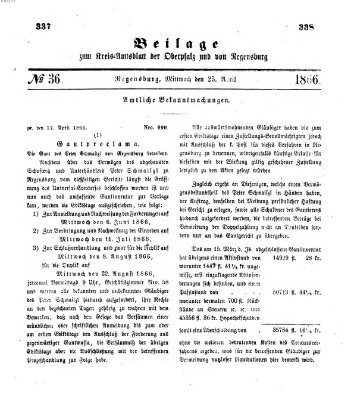 Königlich-bayerisches Kreis-Amtsblatt der Oberpfalz und von Regensburg (Königlich bayerisches Intelligenzblatt für die Oberpfalz und von Regensburg) Mittwoch 25. April 1866