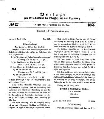 Königlich-bayerisches Kreis-Amtsblatt der Oberpfalz und von Regensburg (Königlich bayerisches Intelligenzblatt für die Oberpfalz und von Regensburg) Samstag 28. April 1866