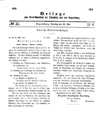 Königlich-bayerisches Kreis-Amtsblatt der Oberpfalz und von Regensburg (Königlich bayerisches Intelligenzblatt für die Oberpfalz und von Regensburg) Samstag 26. Mai 1866