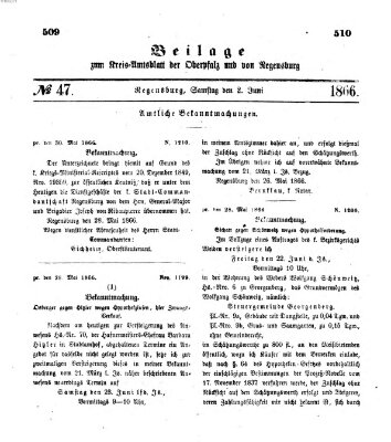 Königlich-bayerisches Kreis-Amtsblatt der Oberpfalz und von Regensburg (Königlich bayerisches Intelligenzblatt für die Oberpfalz und von Regensburg) Samstag 2. Juni 1866