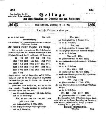 Königlich-bayerisches Kreis-Amtsblatt der Oberpfalz und von Regensburg (Königlich bayerisches Intelligenzblatt für die Oberpfalz und von Regensburg) Samstag 14. Juli 1866