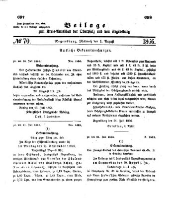 Königlich-bayerisches Kreis-Amtsblatt der Oberpfalz und von Regensburg (Königlich bayerisches Intelligenzblatt für die Oberpfalz und von Regensburg) Mittwoch 1. August 1866