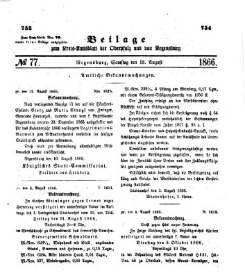 Königlich-bayerisches Kreis-Amtsblatt der Oberpfalz und von Regensburg (Königlich bayerisches Intelligenzblatt für die Oberpfalz und von Regensburg) Samstag 18. August 1866