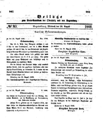 Königlich-bayerisches Kreis-Amtsblatt der Oberpfalz und von Regensburg (Königlich bayerisches Intelligenzblatt für die Oberpfalz und von Regensburg) Mittwoch 29. August 1866