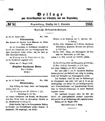 Königlich-bayerisches Kreis-Amtsblatt der Oberpfalz und von Regensburg (Königlich bayerisches Intelligenzblatt für die Oberpfalz und von Regensburg) Samstag 1. September 1866