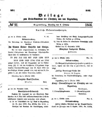 Königlich-bayerisches Kreis-Amtsblatt der Oberpfalz und von Regensburg (Königlich bayerisches Intelligenzblatt für die Oberpfalz und von Regensburg) Samstag 6. Oktober 1866