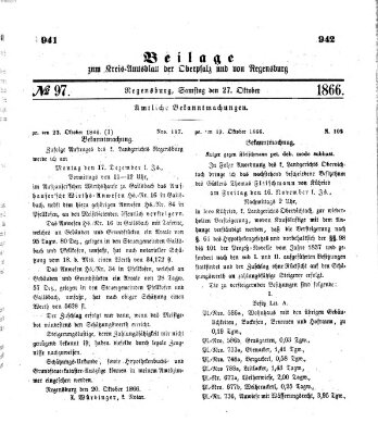 Königlich-bayerisches Kreis-Amtsblatt der Oberpfalz und von Regensburg (Königlich bayerisches Intelligenzblatt für die Oberpfalz und von Regensburg) Samstag 27. Oktober 1866