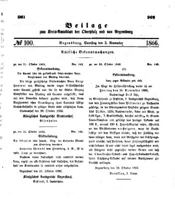 Königlich-bayerisches Kreis-Amtsblatt der Oberpfalz und von Regensburg (Königlich bayerisches Intelligenzblatt für die Oberpfalz und von Regensburg) Samstag 3. November 1866