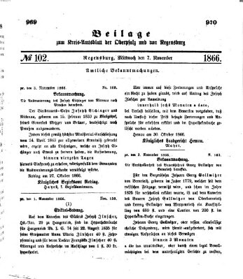 Königlich-bayerisches Kreis-Amtsblatt der Oberpfalz und von Regensburg (Königlich bayerisches Intelligenzblatt für die Oberpfalz und von Regensburg) Mittwoch 7. November 1866