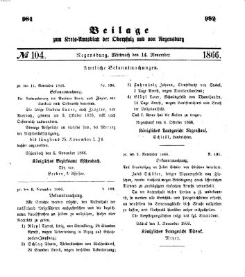 Königlich-bayerisches Kreis-Amtsblatt der Oberpfalz und von Regensburg (Königlich bayerisches Intelligenzblatt für die Oberpfalz und von Regensburg) Mittwoch 14. November 1866