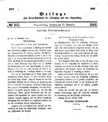 Königlich-bayerisches Kreis-Amtsblatt der Oberpfalz und von Regensburg (Königlich bayerisches Intelligenzblatt für die Oberpfalz und von Regensburg) Samstag 17. November 1866