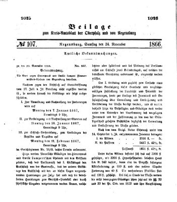 Königlich-bayerisches Kreis-Amtsblatt der Oberpfalz und von Regensburg (Königlich bayerisches Intelligenzblatt für die Oberpfalz und von Regensburg) Samstag 24. November 1866