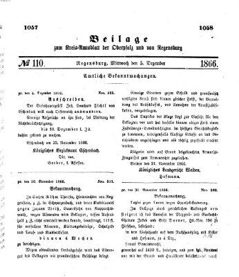 Königlich-bayerisches Kreis-Amtsblatt der Oberpfalz und von Regensburg (Königlich bayerisches Intelligenzblatt für die Oberpfalz und von Regensburg) Mittwoch 5. Dezember 1866