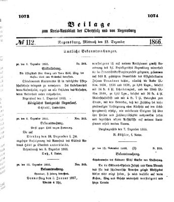 Königlich-bayerisches Kreis-Amtsblatt der Oberpfalz und von Regensburg (Königlich bayerisches Intelligenzblatt für die Oberpfalz und von Regensburg) Mittwoch 12. Dezember 1866