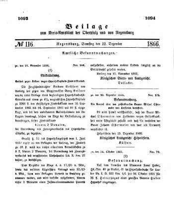 Königlich-bayerisches Kreis-Amtsblatt der Oberpfalz und von Regensburg (Königlich bayerisches Intelligenzblatt für die Oberpfalz und von Regensburg) Samstag 22. Dezember 1866