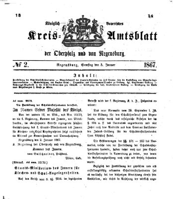 Königlich-bayerisches Kreis-Amtsblatt der Oberpfalz und von Regensburg (Königlich bayerisches Intelligenzblatt für die Oberpfalz und von Regensburg) Samstag 5. Januar 1867