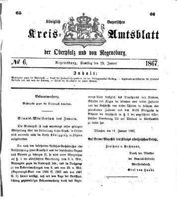 Königlich-bayerisches Kreis-Amtsblatt der Oberpfalz und von Regensburg (Königlich bayerisches Intelligenzblatt für die Oberpfalz und von Regensburg) Samstag 19. Januar 1867