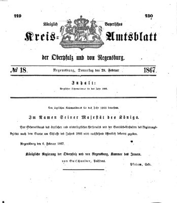 Königlich-bayerisches Kreis-Amtsblatt der Oberpfalz und von Regensburg (Königlich bayerisches Intelligenzblatt für die Oberpfalz und von Regensburg) Donnerstag 28. Februar 1867