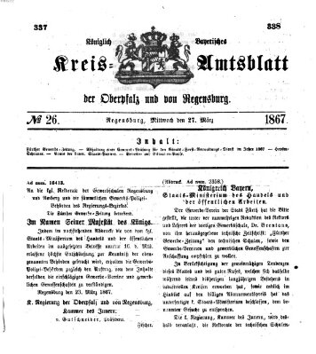 Königlich-bayerisches Kreis-Amtsblatt der Oberpfalz und von Regensburg (Königlich bayerisches Intelligenzblatt für die Oberpfalz und von Regensburg) Mittwoch 27. März 1867