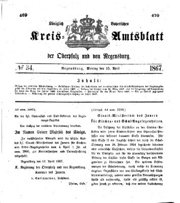 Königlich-bayerisches Kreis-Amtsblatt der Oberpfalz und von Regensburg (Königlich bayerisches Intelligenzblatt für die Oberpfalz und von Regensburg) Montag 15. April 1867