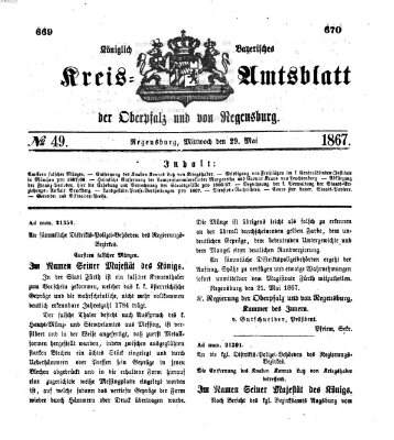 Königlich-bayerisches Kreis-Amtsblatt der Oberpfalz und von Regensburg (Königlich bayerisches Intelligenzblatt für die Oberpfalz und von Regensburg) Mittwoch 29. Mai 1867