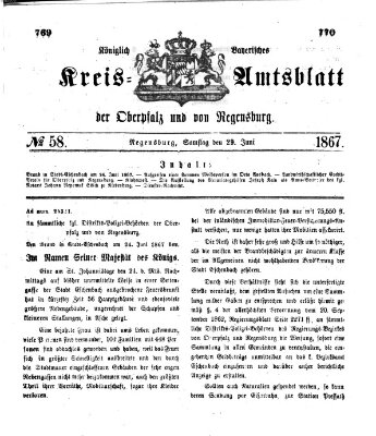 Königlich-bayerisches Kreis-Amtsblatt der Oberpfalz und von Regensburg (Königlich bayerisches Intelligenzblatt für die Oberpfalz und von Regensburg) Samstag 29. Juni 1867