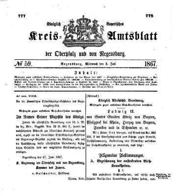 Königlich-bayerisches Kreis-Amtsblatt der Oberpfalz und von Regensburg (Königlich bayerisches Intelligenzblatt für die Oberpfalz und von Regensburg) Mittwoch 3. Juli 1867