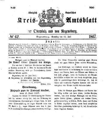 Königlich-bayerisches Kreis-Amtsblatt der Oberpfalz und von Regensburg (Königlich bayerisches Intelligenzblatt für die Oberpfalz und von Regensburg) Samstag 13. Juli 1867