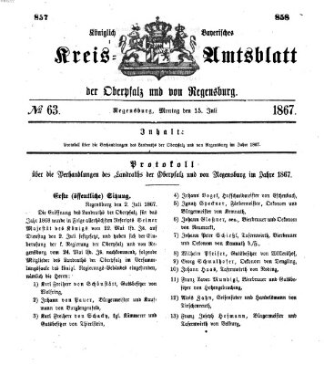 Königlich-bayerisches Kreis-Amtsblatt der Oberpfalz und von Regensburg (Königlich bayerisches Intelligenzblatt für die Oberpfalz und von Regensburg) Montag 15. Juli 1867