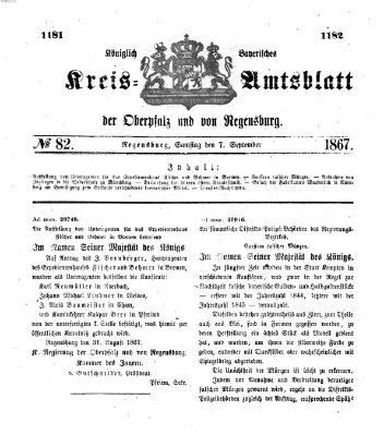 Königlich-bayerisches Kreis-Amtsblatt der Oberpfalz und von Regensburg (Königlich bayerisches Intelligenzblatt für die Oberpfalz und von Regensburg) Samstag 7. September 1867