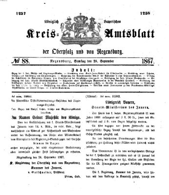 Königlich-bayerisches Kreis-Amtsblatt der Oberpfalz und von Regensburg (Königlich bayerisches Intelligenzblatt für die Oberpfalz und von Regensburg) Samstag 28. September 1867